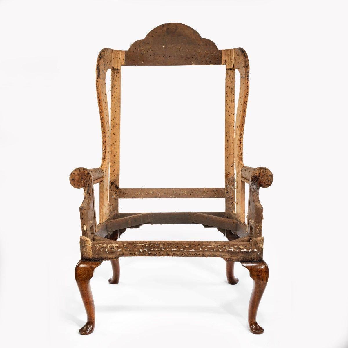 British George I Walnut Wing Armchair of Generous Proportions
