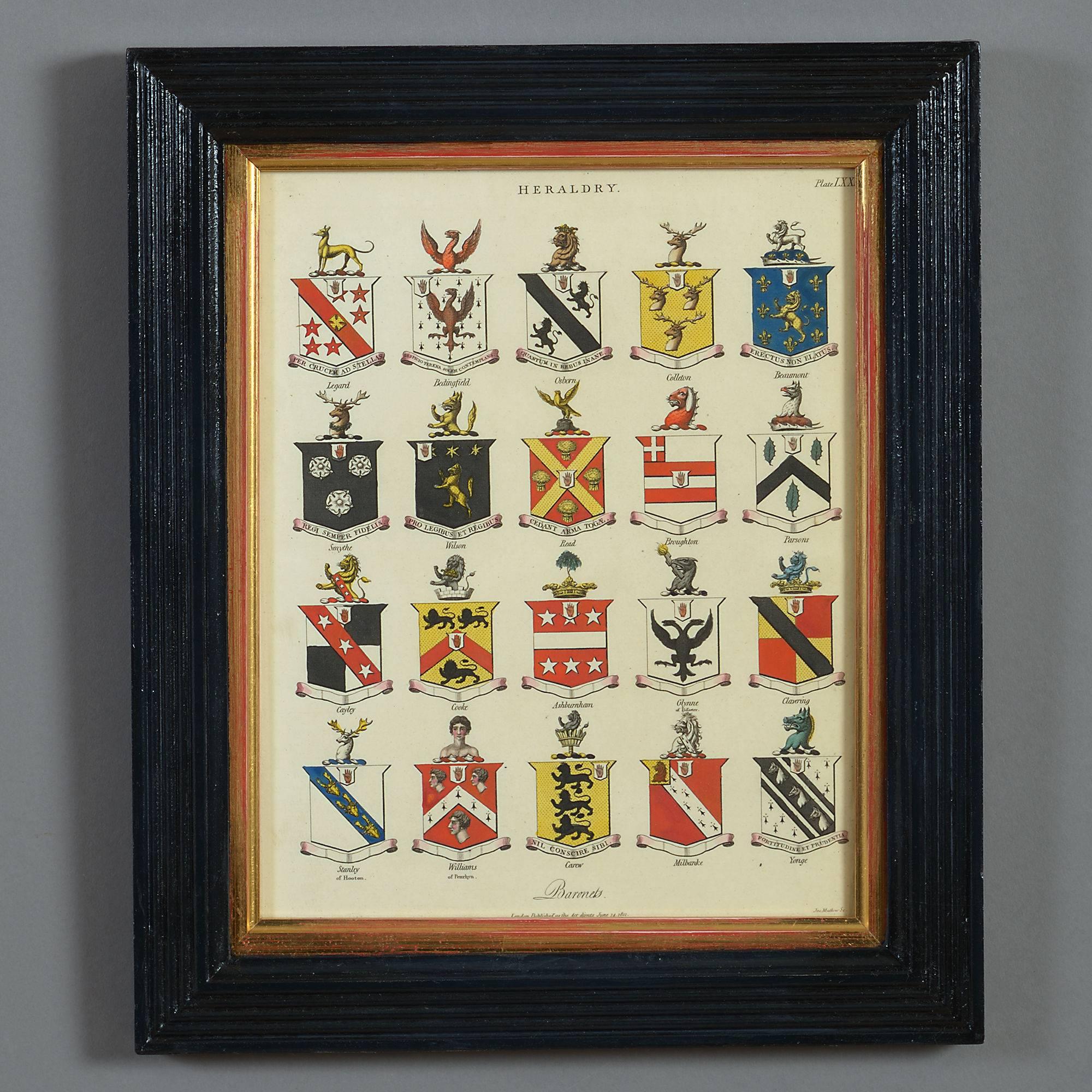 A set of six hand colored heraldic engravings depicting the arms of Esquires and Gentlemen of England, circa 1815 

For the last thousand years, European nobles and gentlemen have borne arms: lavishly colourful shields emblazoned with stylised
