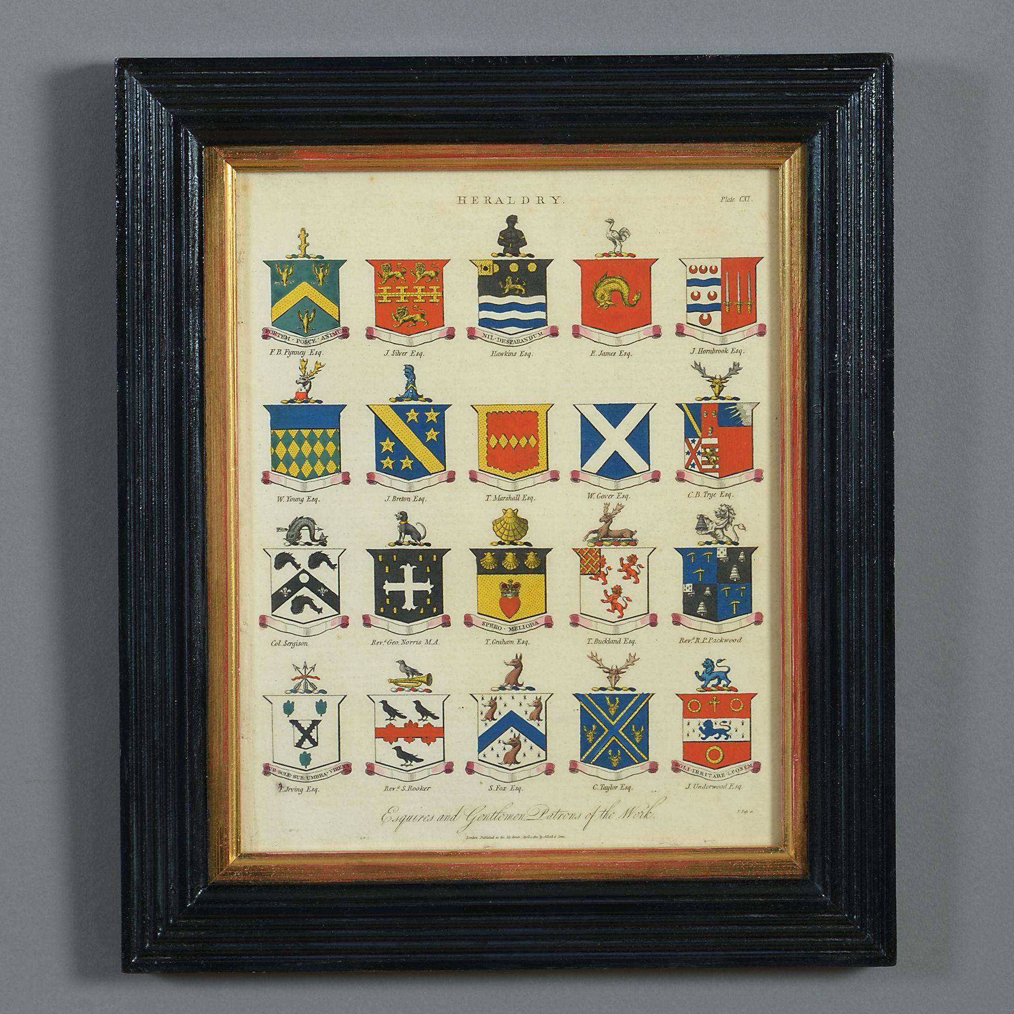English Hand Colored Heraldic Engravings Depicting the Arms of Esquires and Gentlemen