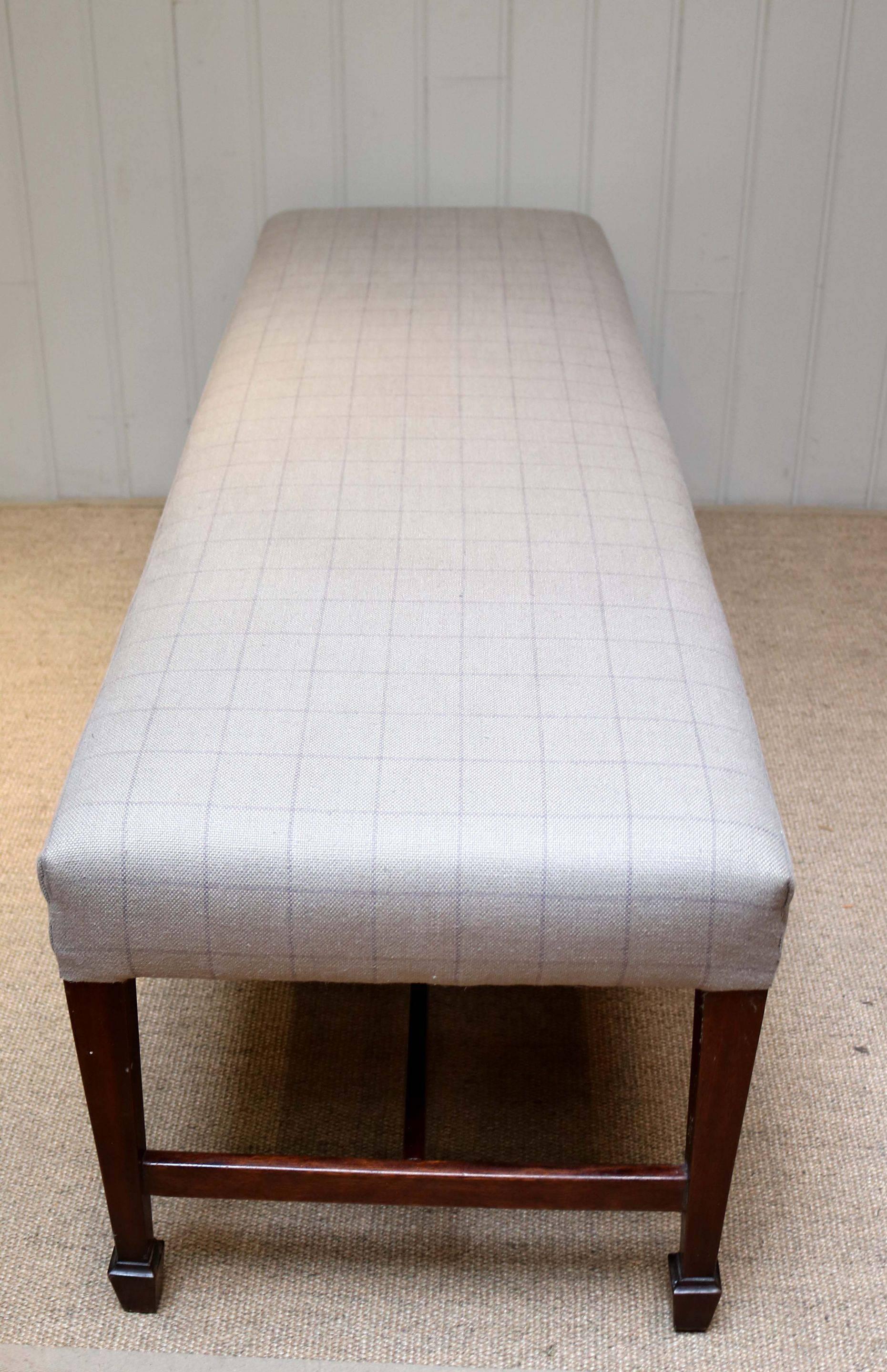 English Long Upholstered Mahogany Stool For Sale