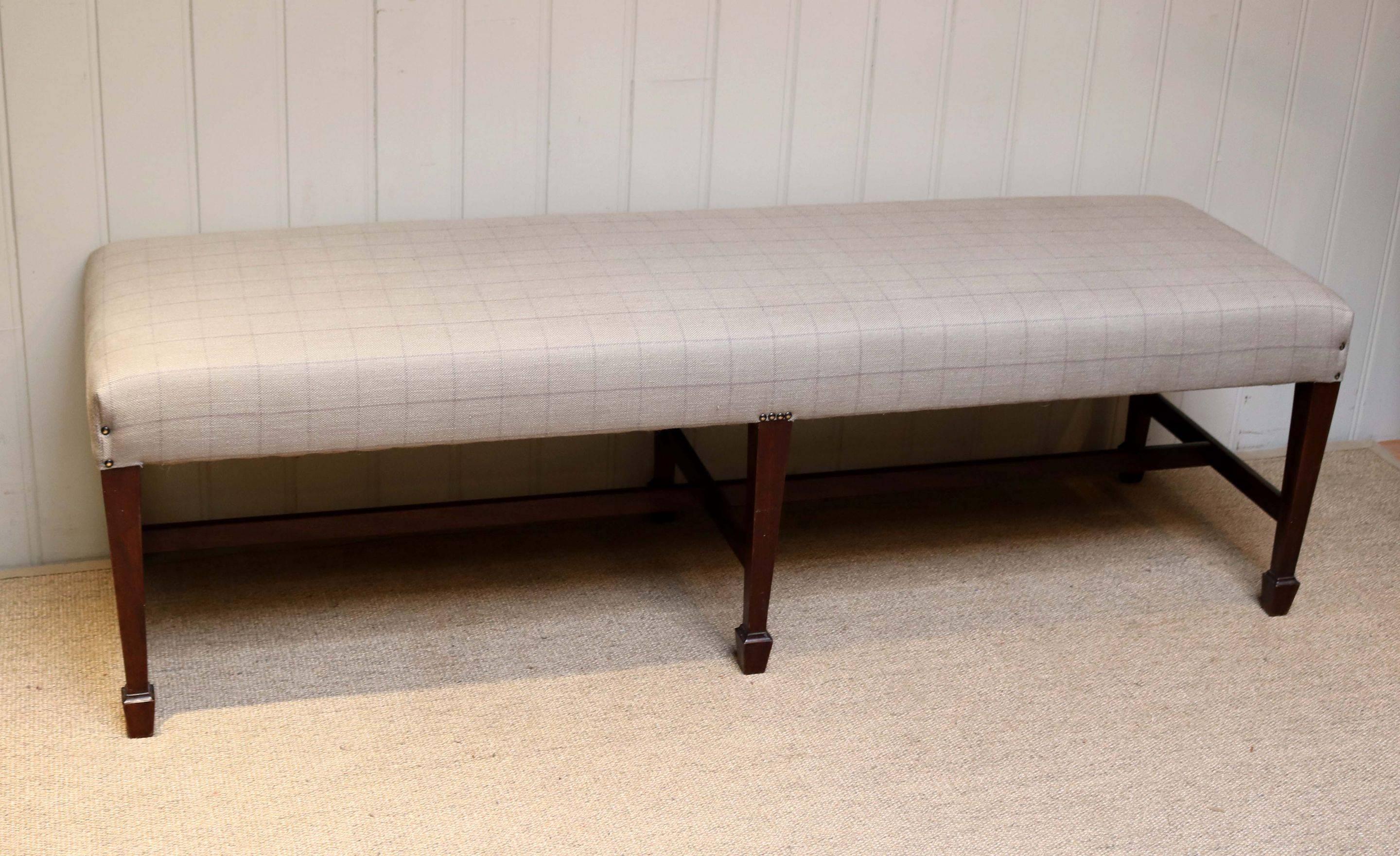 Long Upholstered Mahogany Stool In Good Condition For Sale In Buckinghamshire, GB