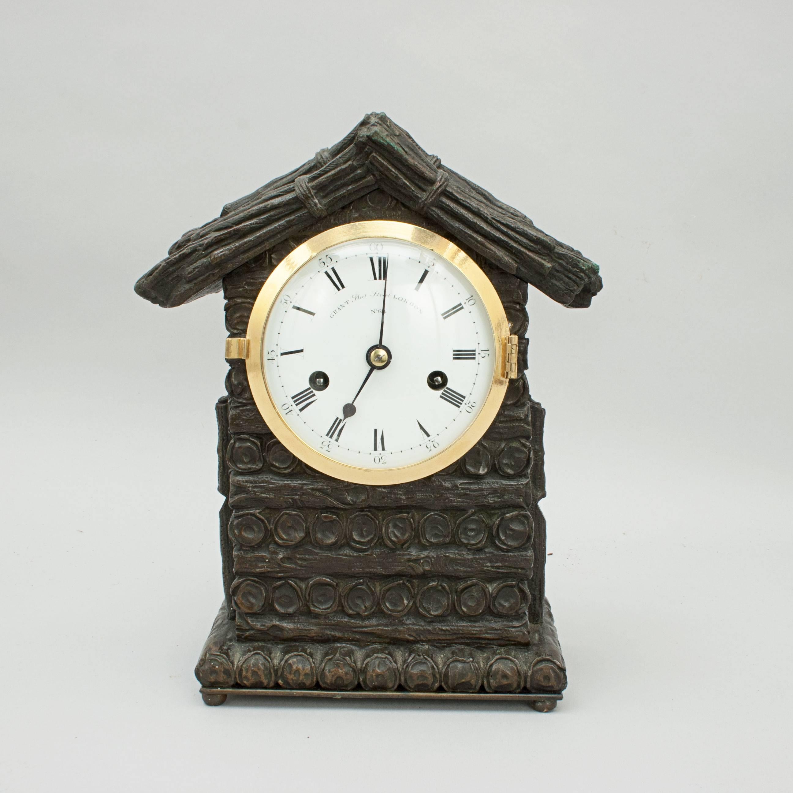 Antique Mantel Clock by Grant, Black Forest Type Design In Good Condition For Sale In Oxfordshire, GB