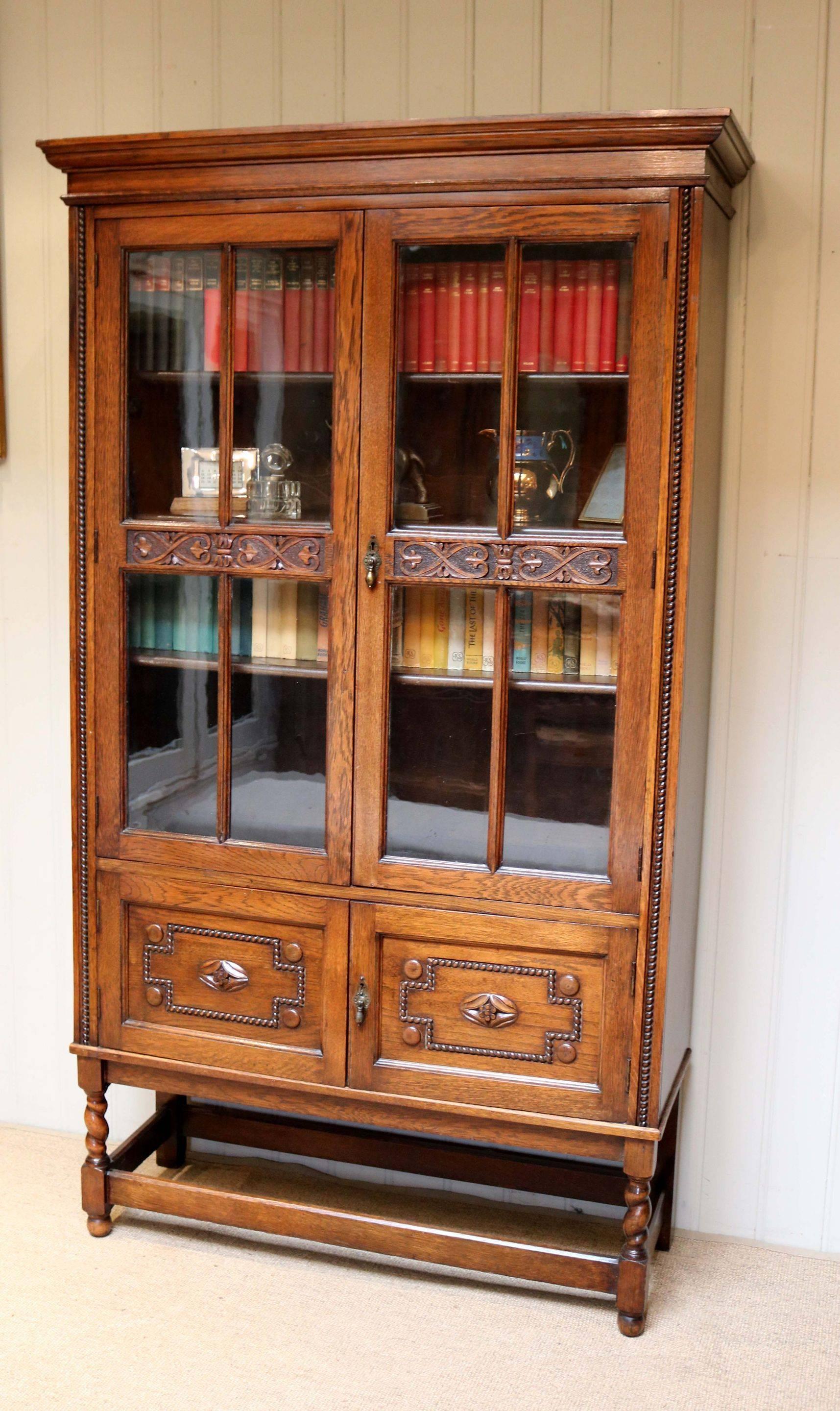 Oak Glazed Cabinet or Bookcase For Sale 1