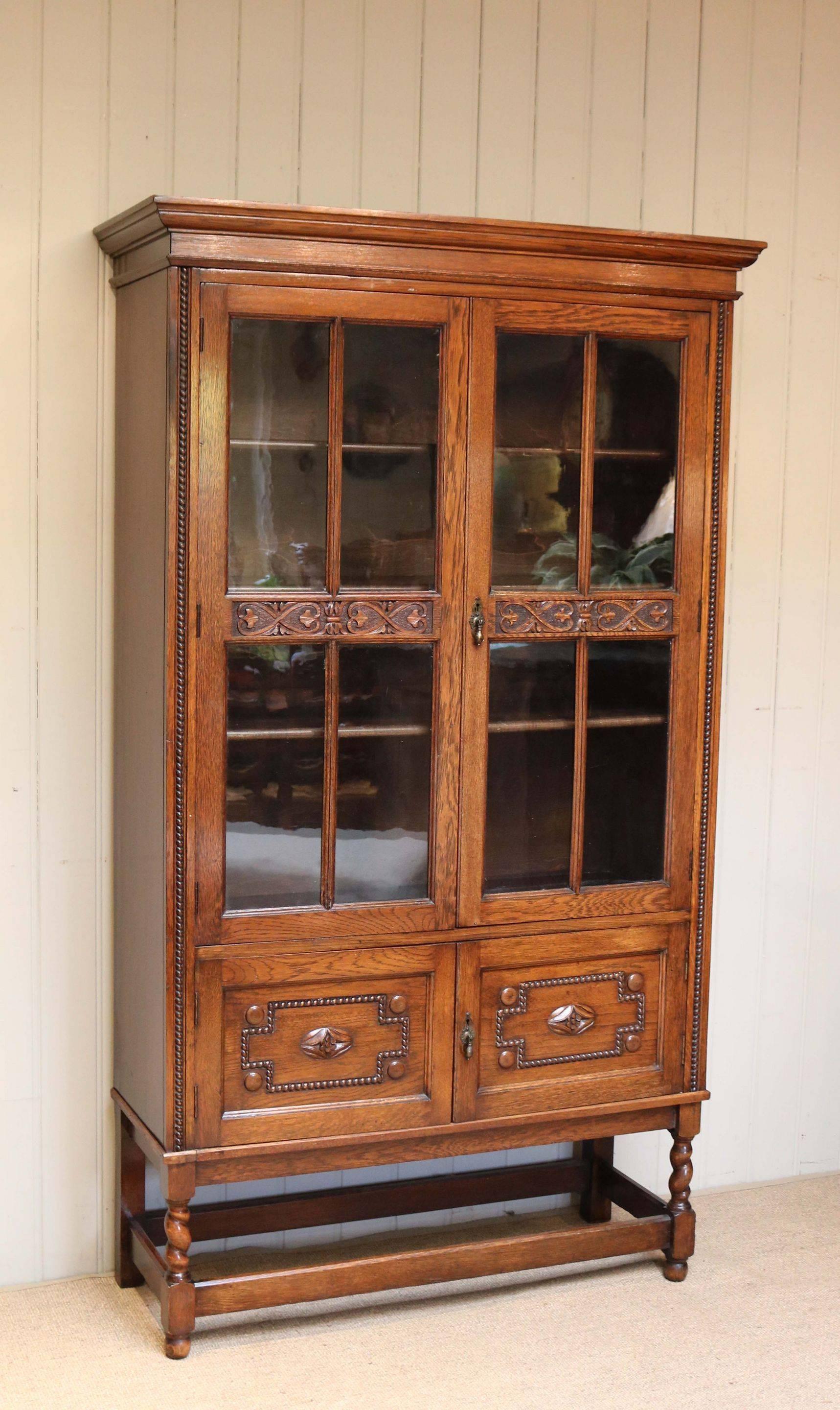 Oak Glazed Cabinet or Bookcase For Sale 2