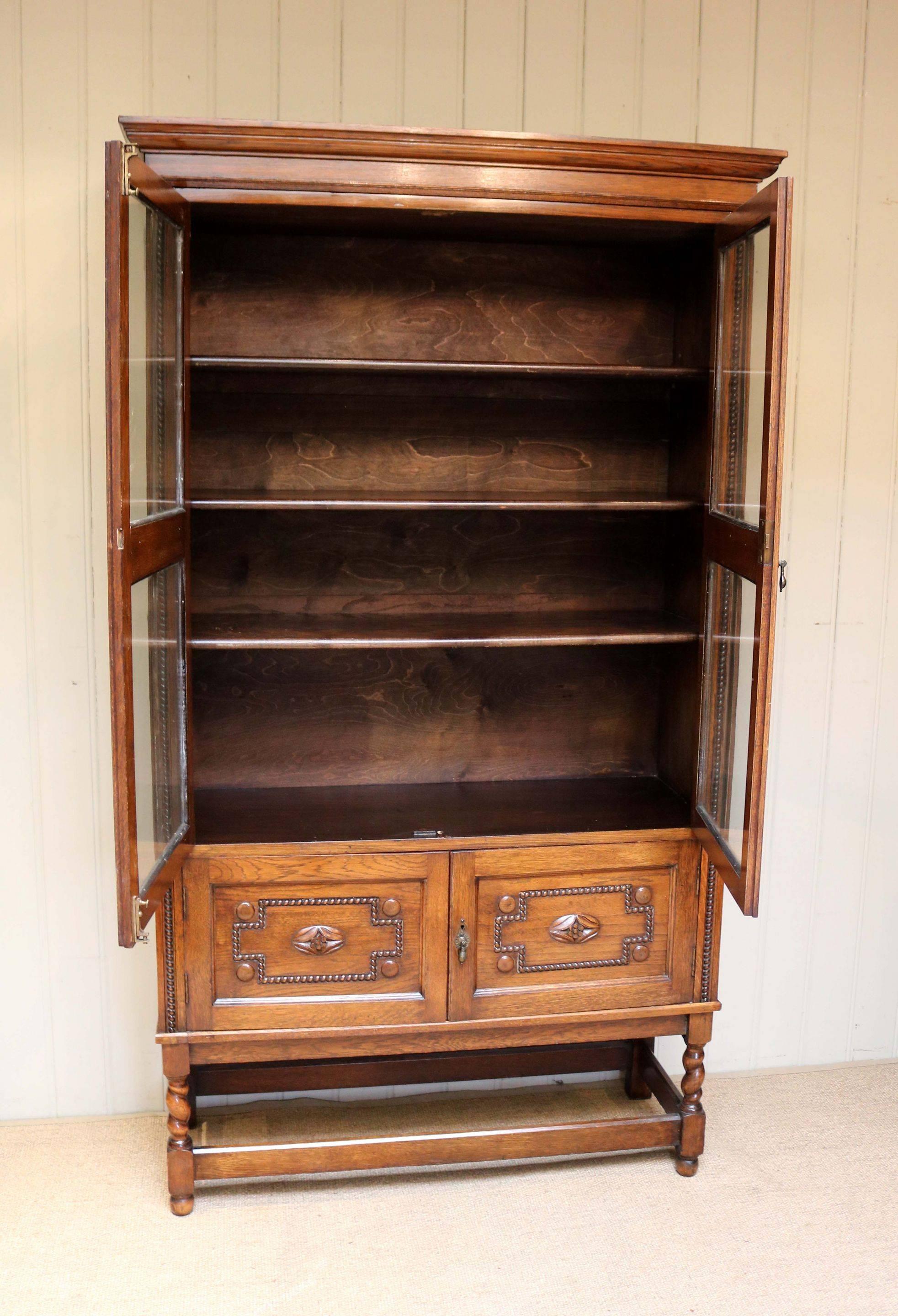 Oak Glazed Cabinet or Bookcase For Sale 3