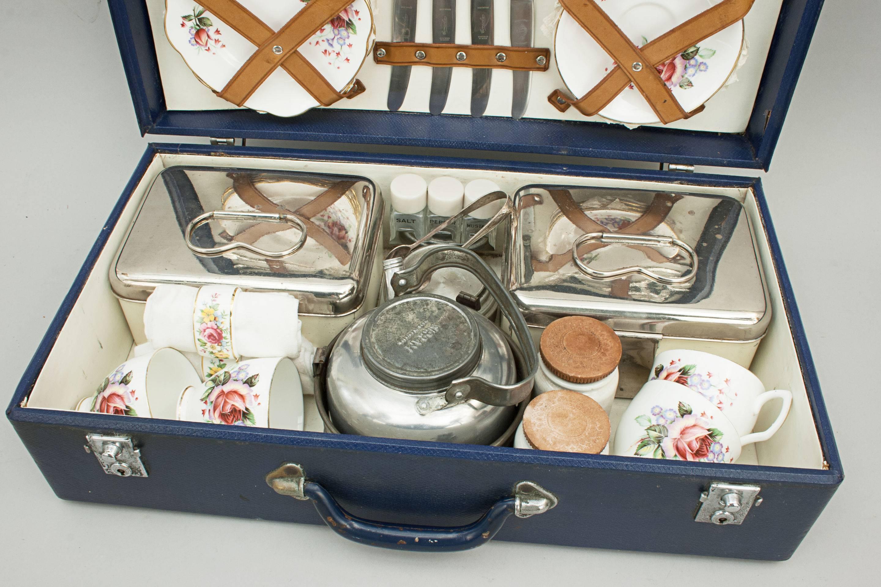 vintage picnic set in suitcase
