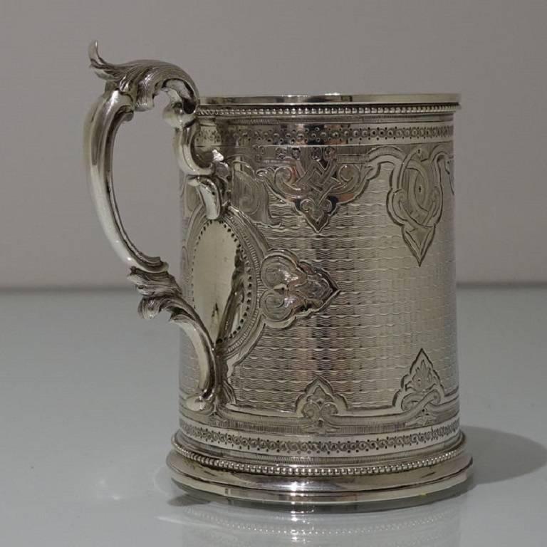 Mid-19th Century Antique Sterling Silver Victorian Christening Mug Edward Charles Brown