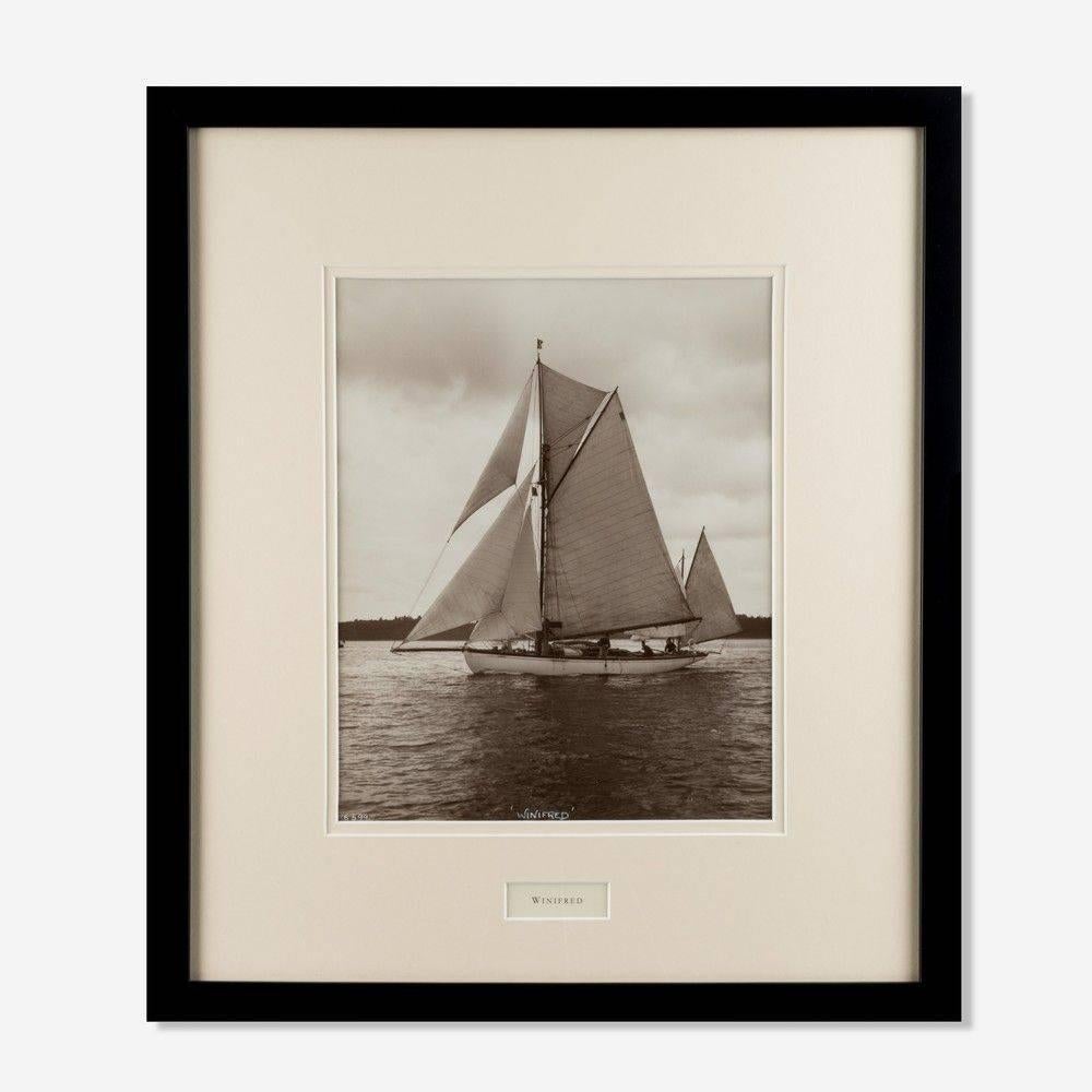 Yacht Winifred, Yawl, early silver photographic print by Beken of Cowes.