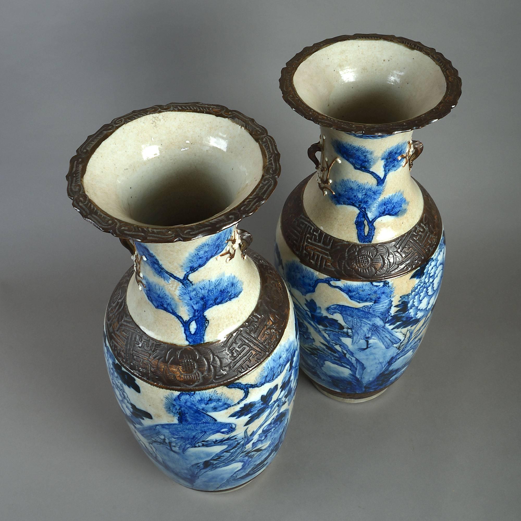 Late 19th Century 19th Century Large-Scale Pair of Blue and White and Crackle Glaze Vases