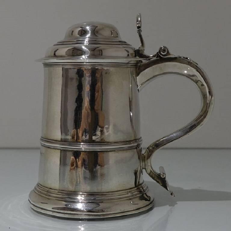 British George II Antique Sterling Silver Tankard and Cover Fuller White