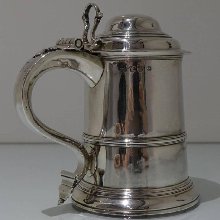 Mid-18th Century George II Antique Sterling Silver Tankard and Cover Fuller White