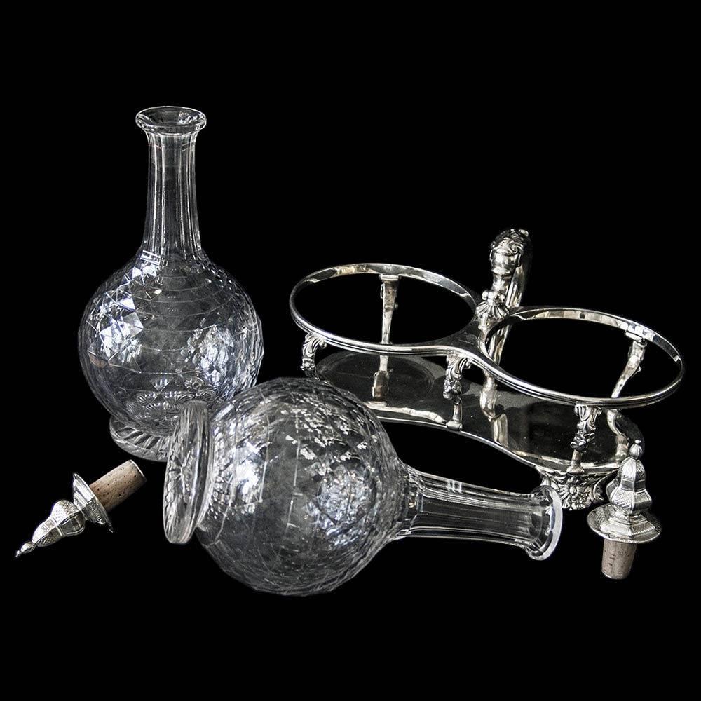 Rococo Revival Victorian Sterling silver crystal English Oil Vinegar cruet by Robert Garrard 