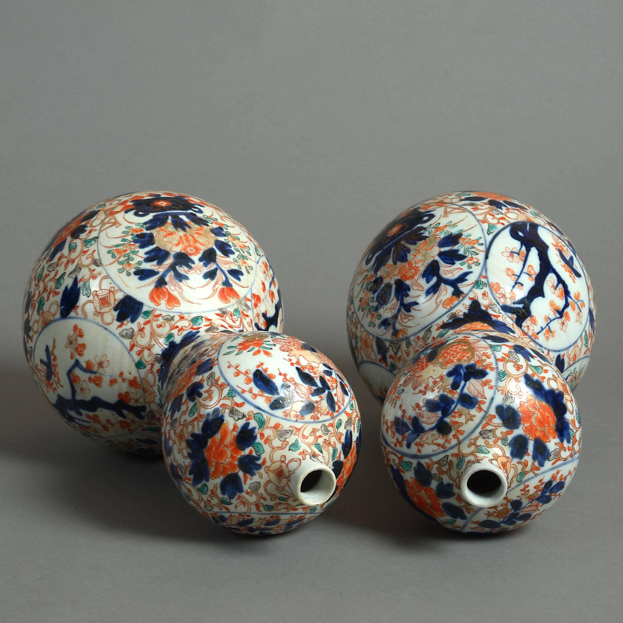 Japanese 19th Century Pair of Imari Gourd Vases