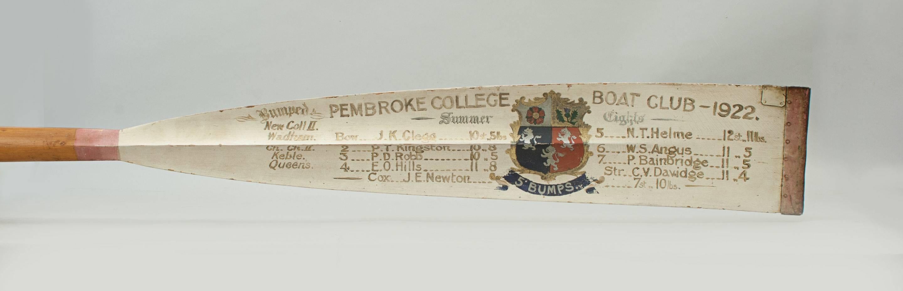 English Pembroke College Oxford Rowing Oar