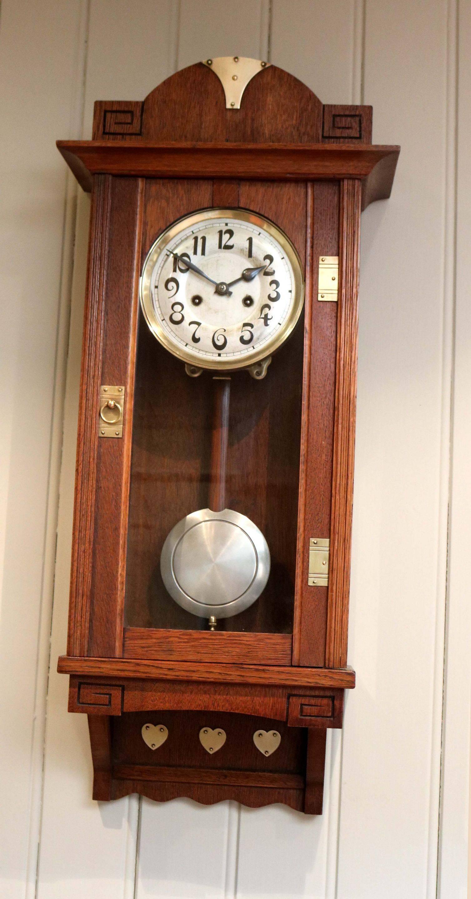 Early 20th Century Oak Arts & Crafts Striking Wall Clock For Sale