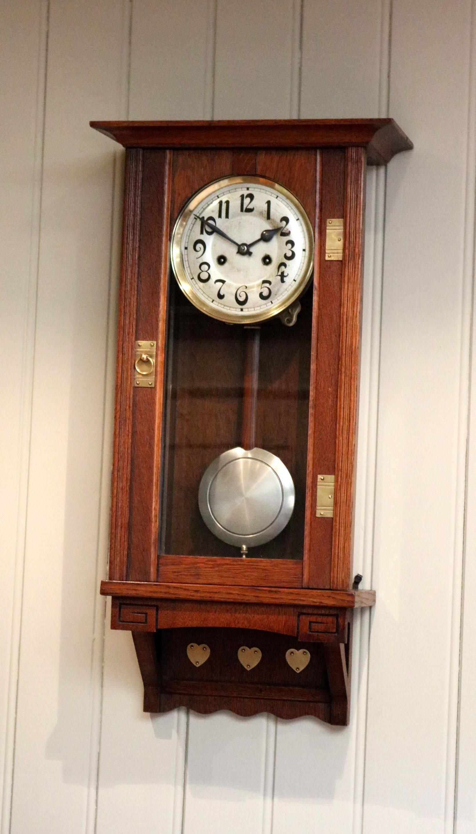 Oak Arts & Crafts Striking Wall Clock For Sale 1