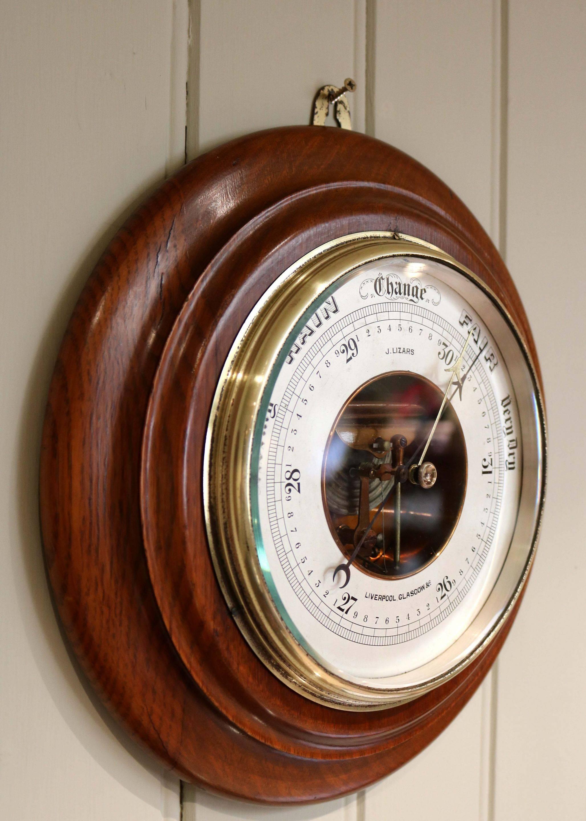 Late 19th Century  Large Oak Aneroid Barometer