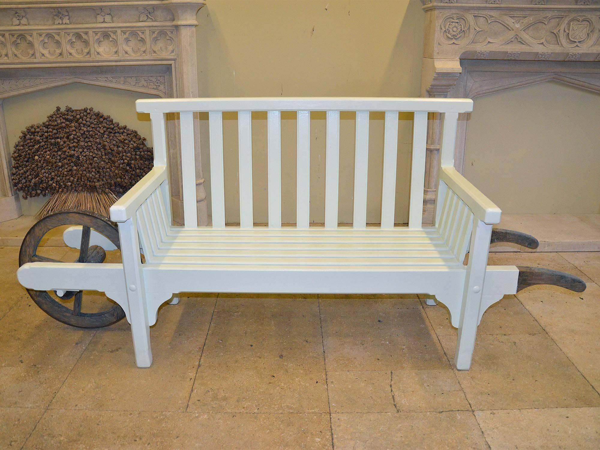 Originally made by the Chatsworth Joinery this seat has now been carefully restored and repainted to be as good as new. Of wheelbarrow form, the bench is both comfortable and eminently transportable around the garden.