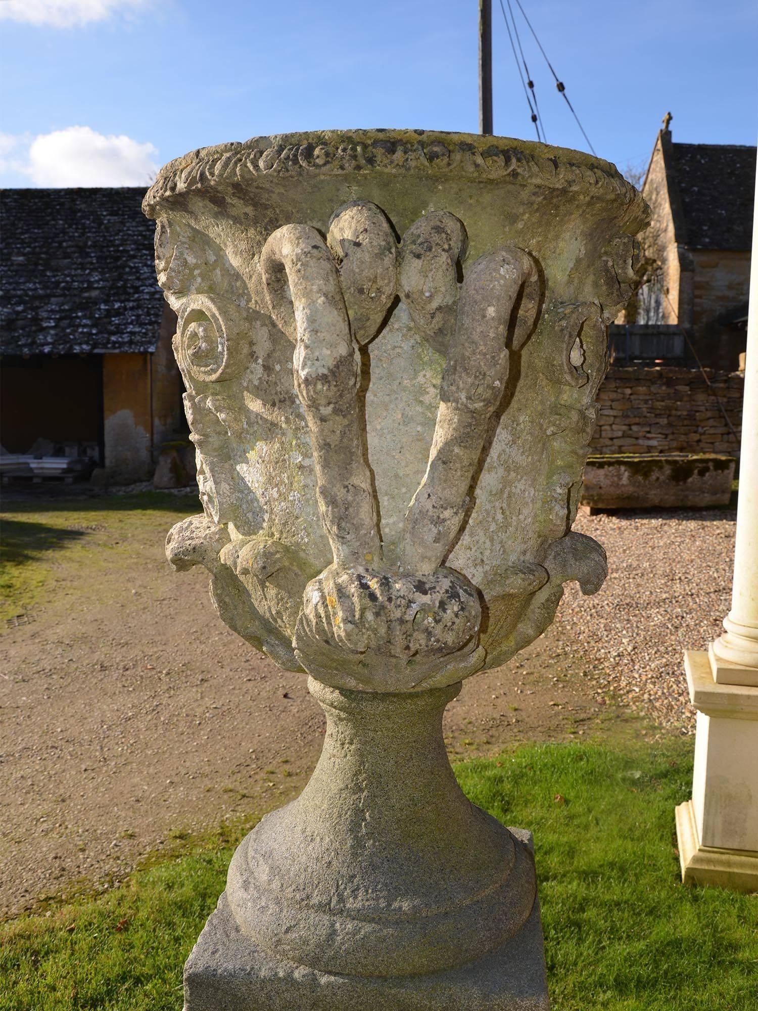 Early 19th Century Pair of Large Carved Bath Stone Finial Urns 'Solid' For Sale
