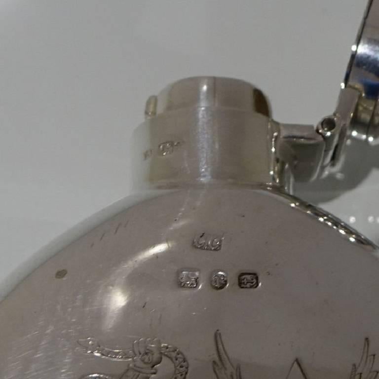19th Century Victorian Sterling Silver Antique Hip Flask Birmingham  In Excellent Condition For Sale In 53-64 Chancery Lane, London