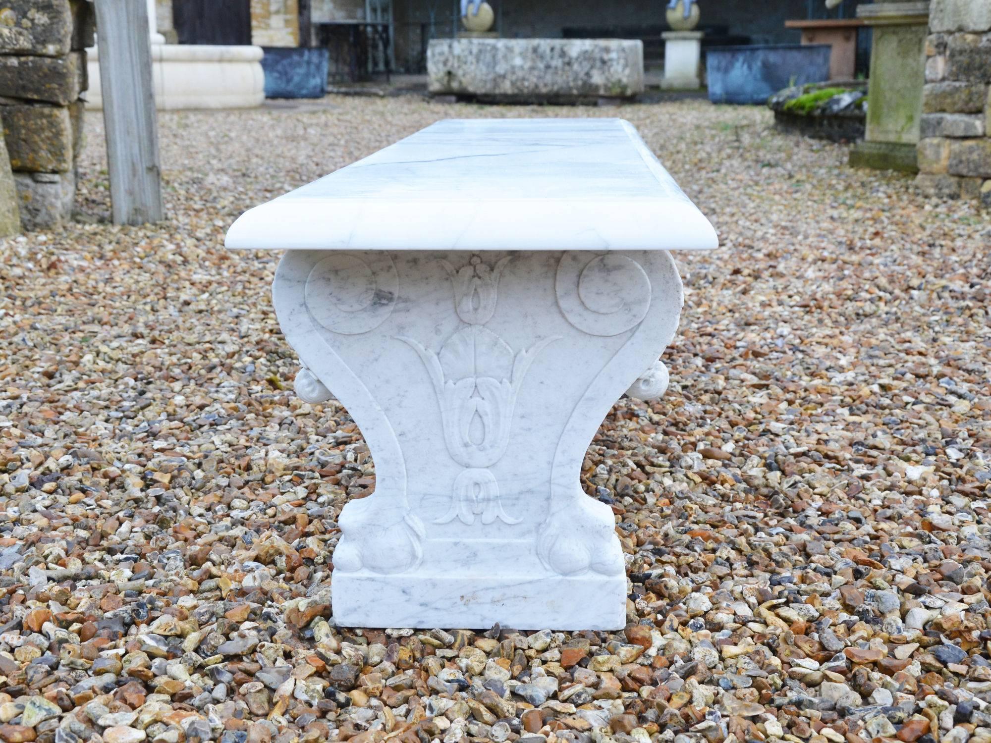 Italian White Marble Garden Bench For Sale