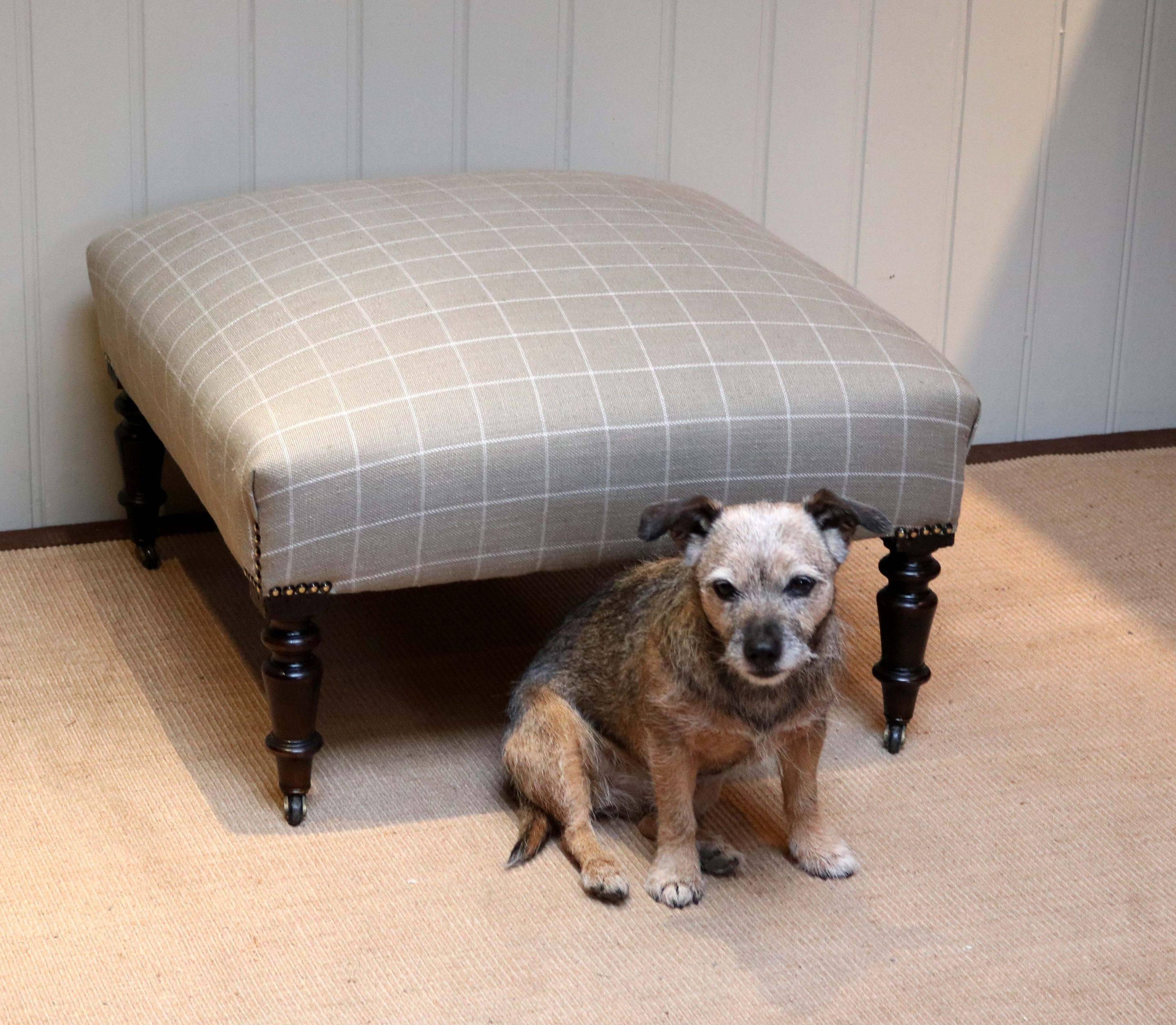 French Beechwood Framed Upholstered Foot Stool In Good Condition For Sale In Buckinghamshire, GB
