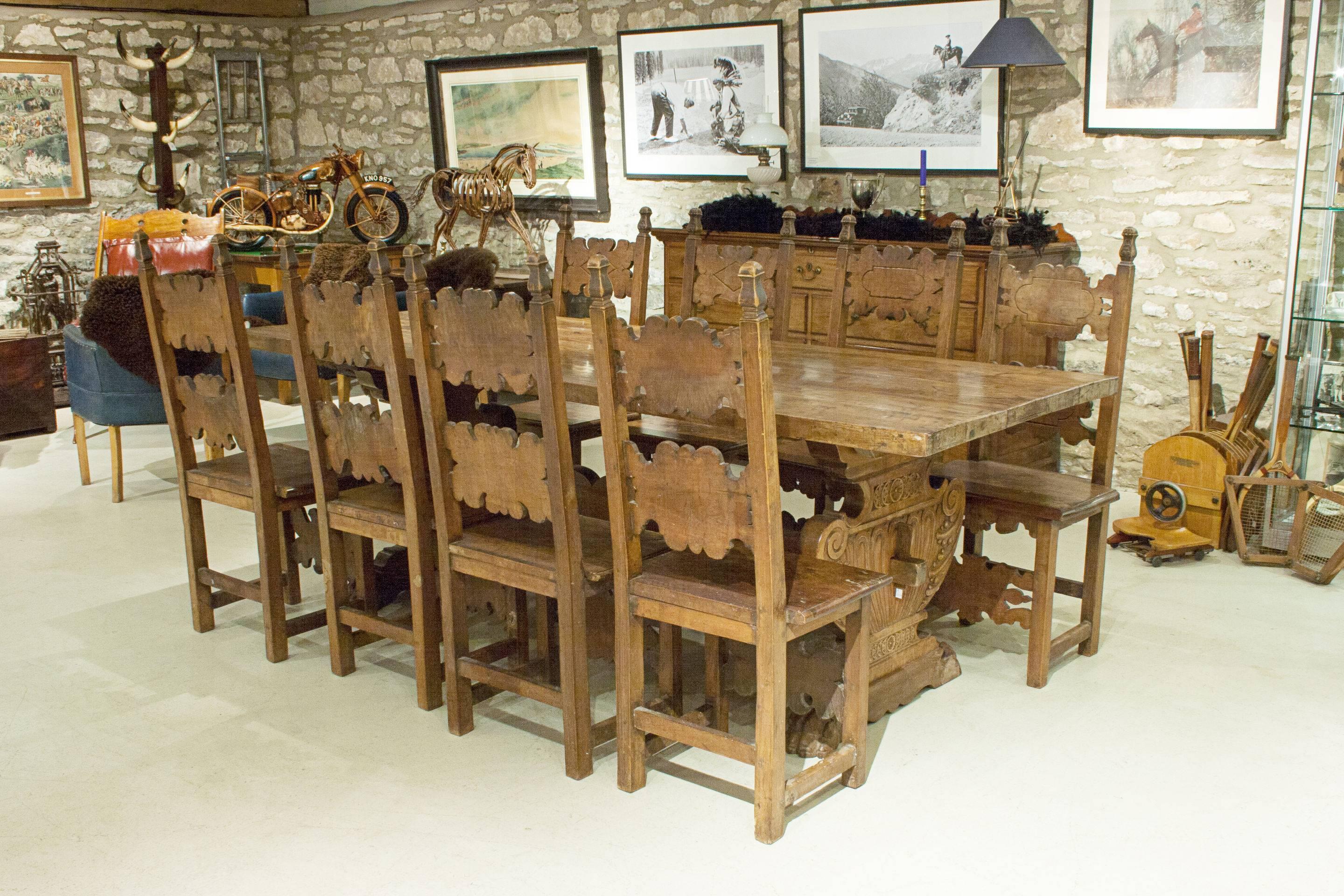 Renaissance Revival Antique Italian, Tuscan Refectory Table, Solid Walnut