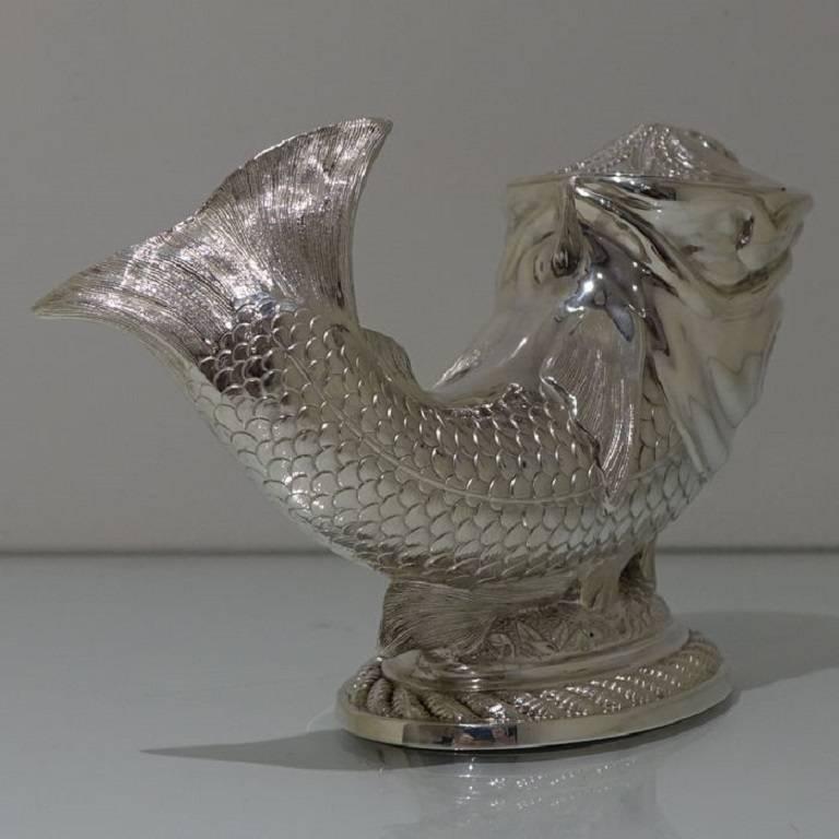 British Victorian Silver Plate Fish Formed Spoon Warmer, circa 1885 James Dixon & Sons For Sale