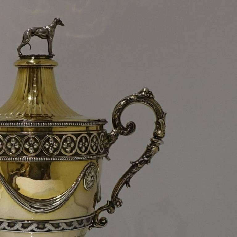 British Antique Sterling Silver George V Large Gilt Cup and Cover Robert Dicker For Sale