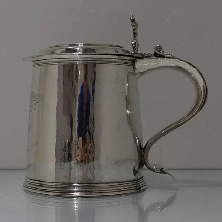 British Sterling Silver Charles II Large Tankard and Cover 1679 Maker EG Jacksons Pg 129 For Sale