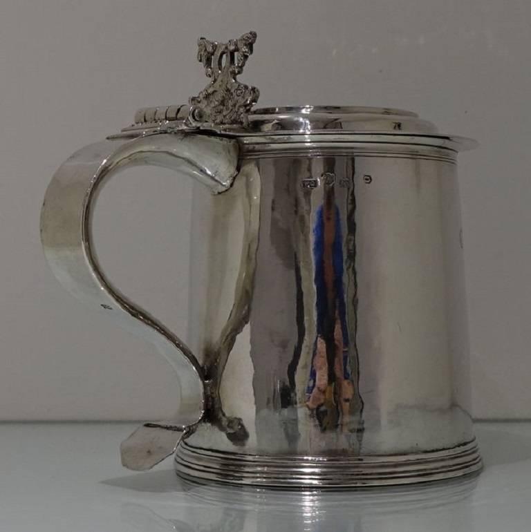 Sterling Silver Charles II Large Tankard and Cover 1679 Maker EG Jacksons Pg 129 For Sale 1