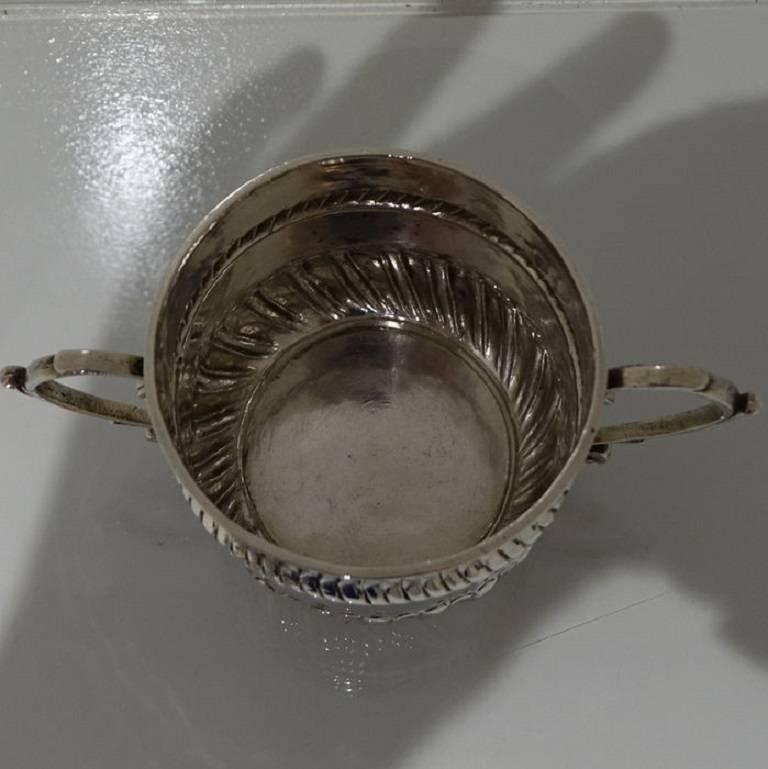 Late 17th Century William & Mary Antique Sterling Silver Porringer London 1694 John Sutton For Sale