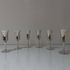 Six Modern Sterling Silver Champagne Flutes Toye, Kenning & Spencer