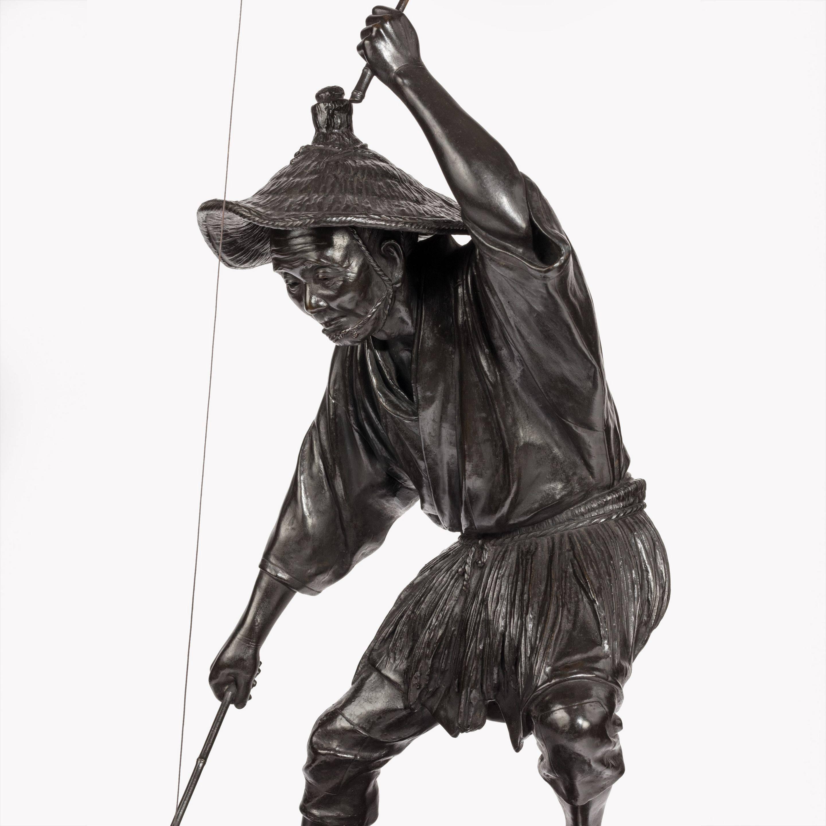 Tokyo School Bronze of a Fisherman by Jonan 2