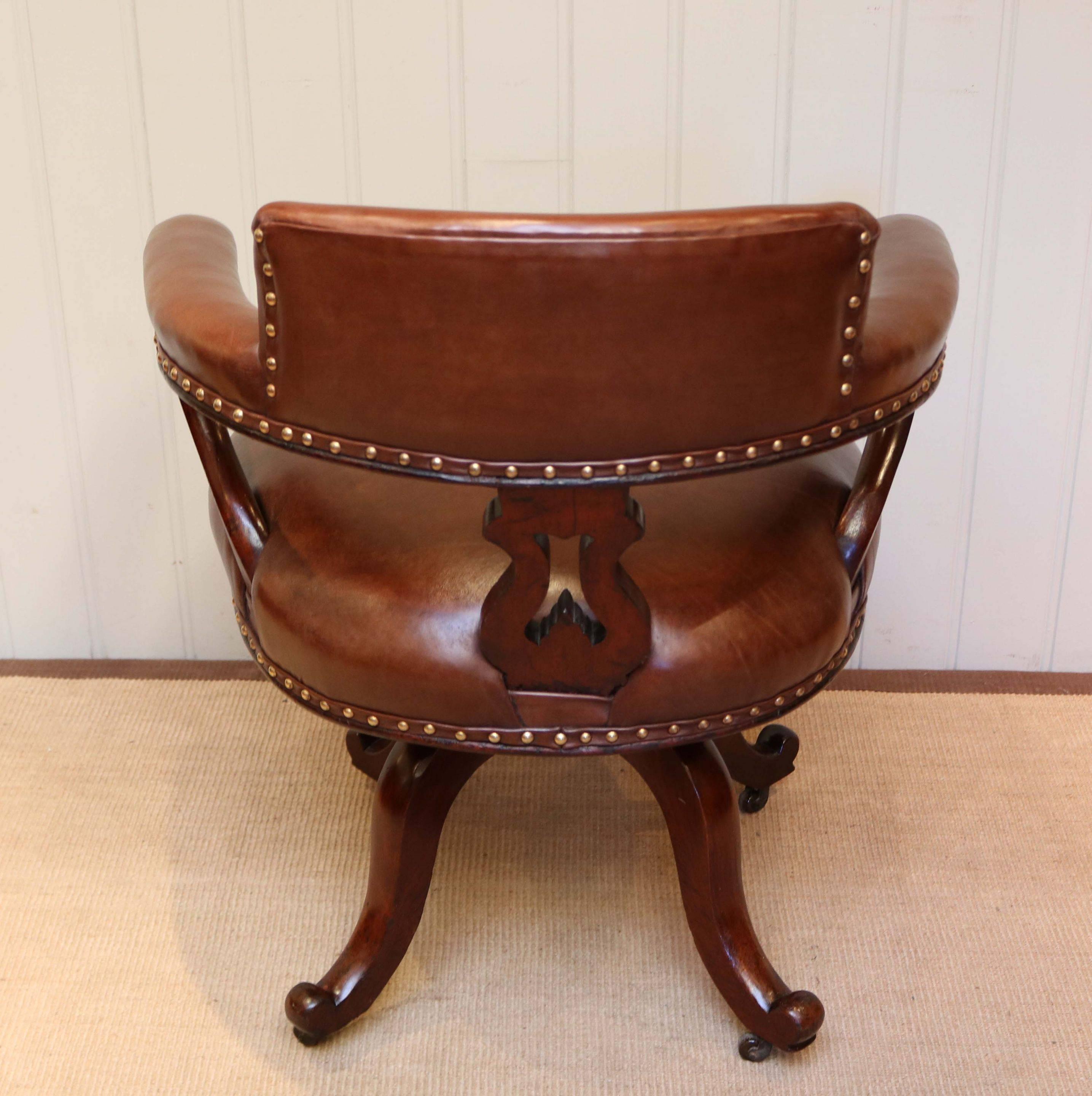 Victorian Mahogany and Leather Desk Chair For Sale 2