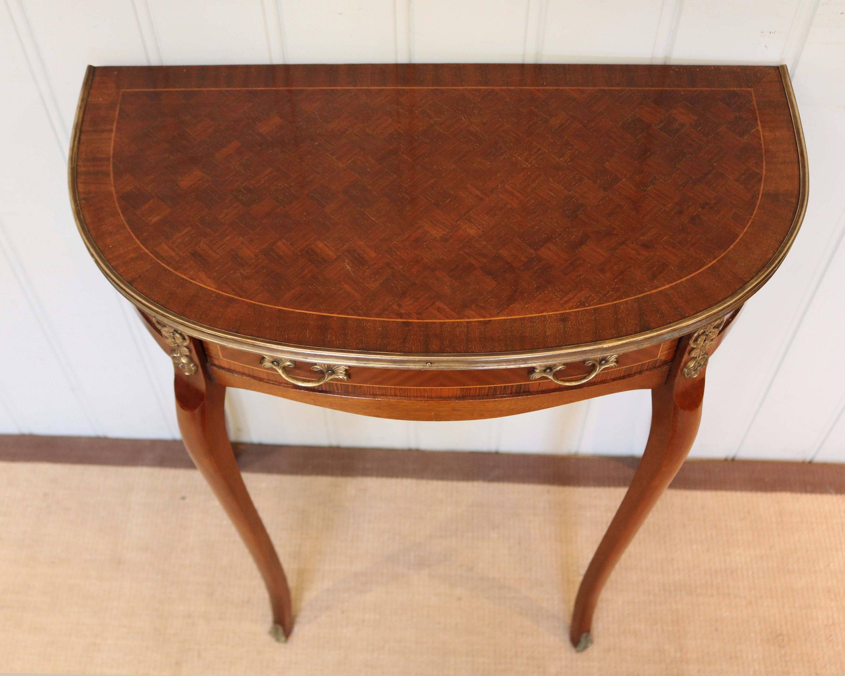 French Mahogany Parquetry Demilune Table In Good Condition In Buckinghamshire, GB