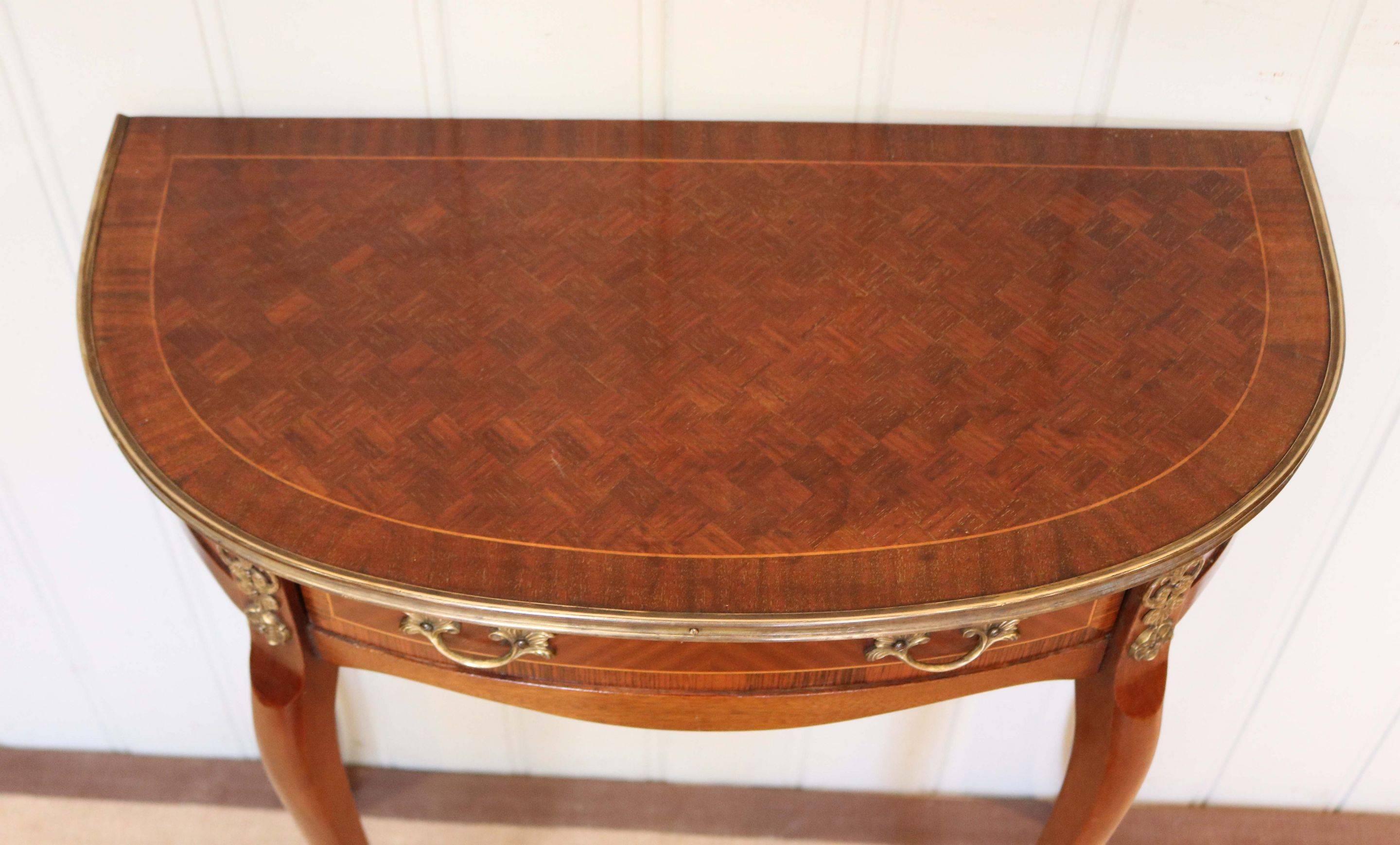 Early 20th Century French Mahogany Parquetry Demilune Table