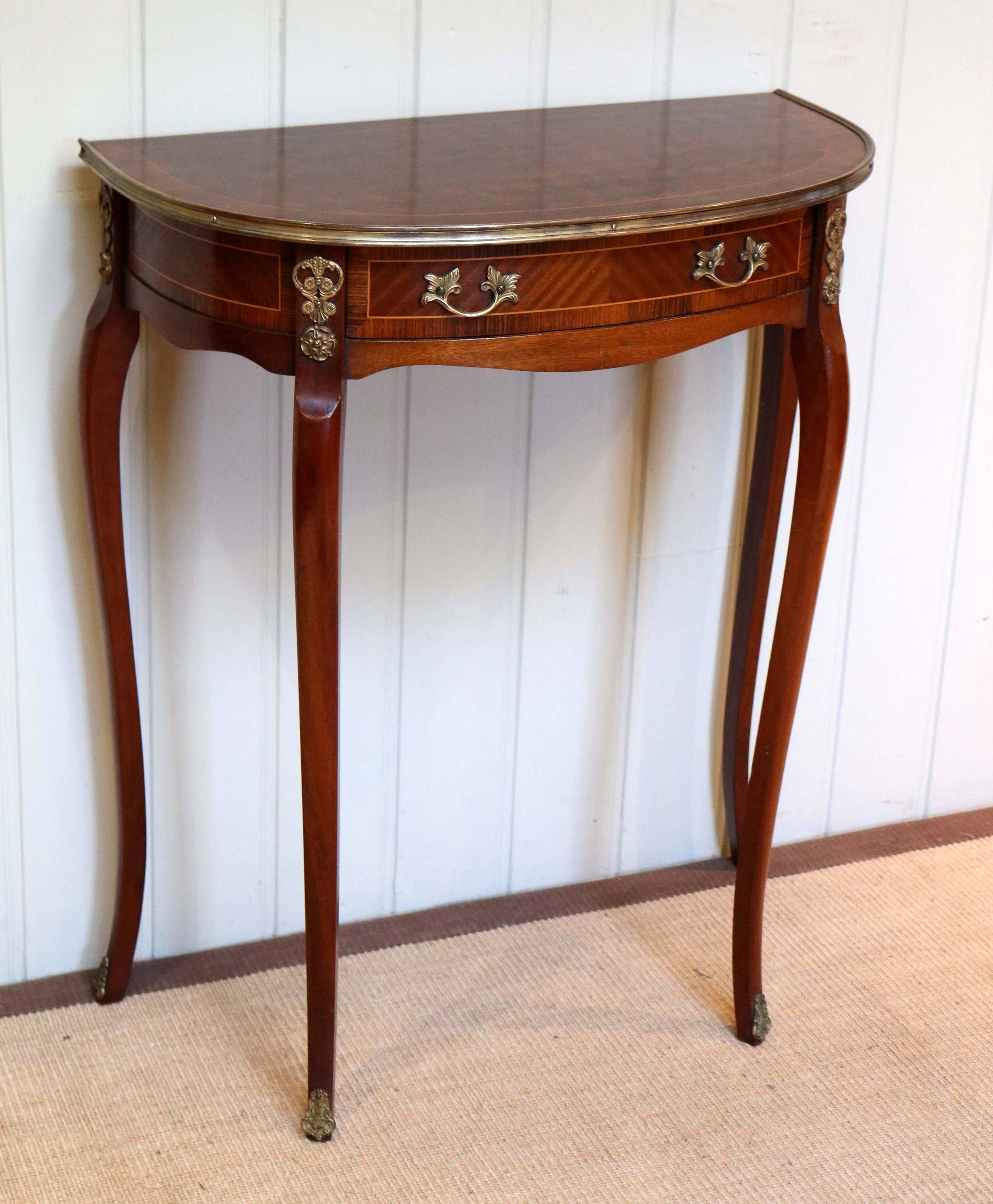 French Mahogany Parquetry Demilune Table 1