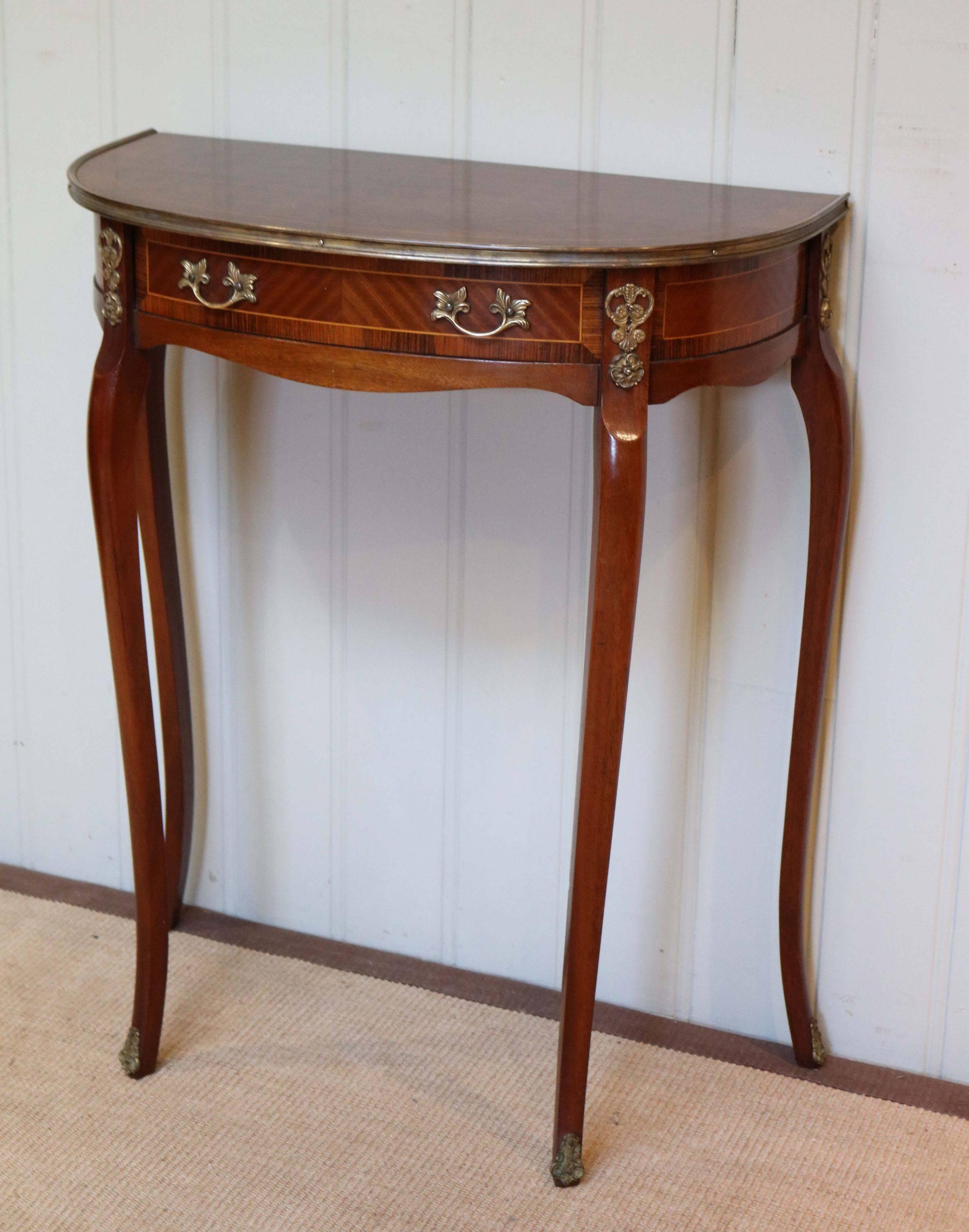 French Mahogany Parquetry Demilune Table 2