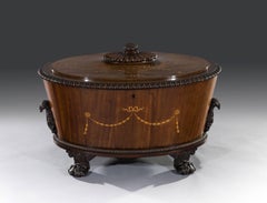 Exceptional George III Carved Mahogany Inlaid Oval-Shaped Wine Cooler