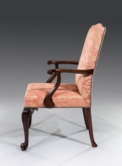 Early George III Period 18th Century Carved Mahogany Library Armchair