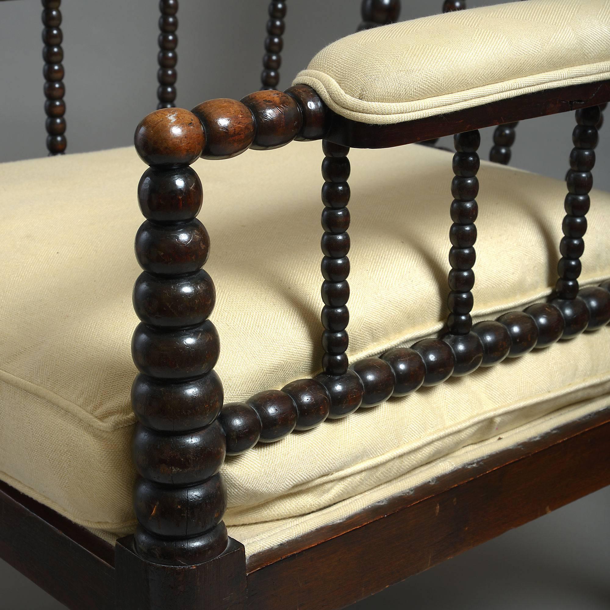Late 19th Century 19th Century Bobbin Turned Ebonized Spindle Armchair