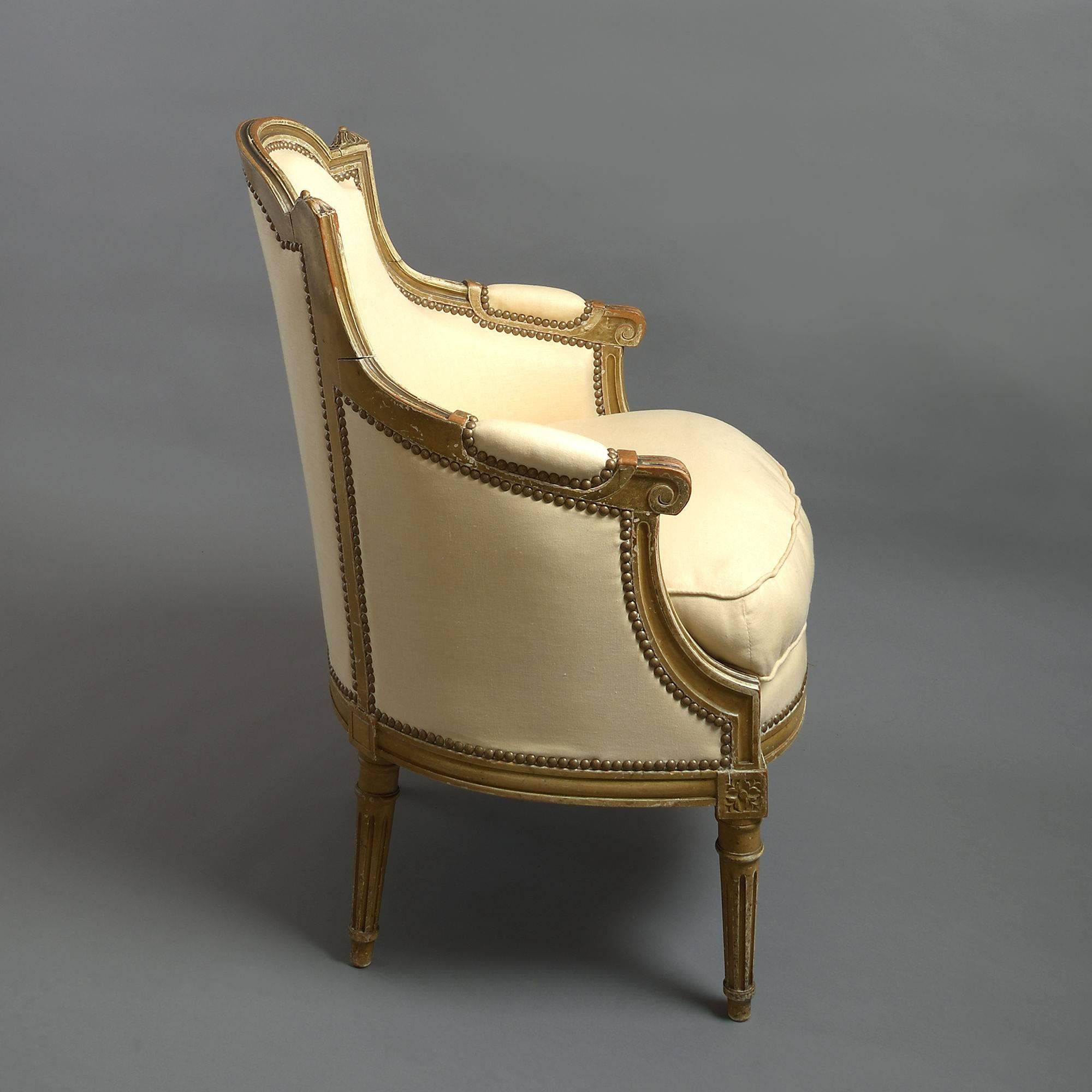 19th Century Pair of Painted Louis XVI Style Bergere Armchairs In Good Condition In London, GB