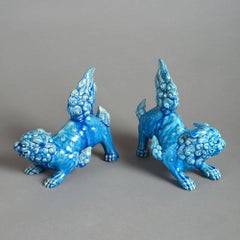 Pair of 19th Century Turquoise Porcelain Dogs of Fo