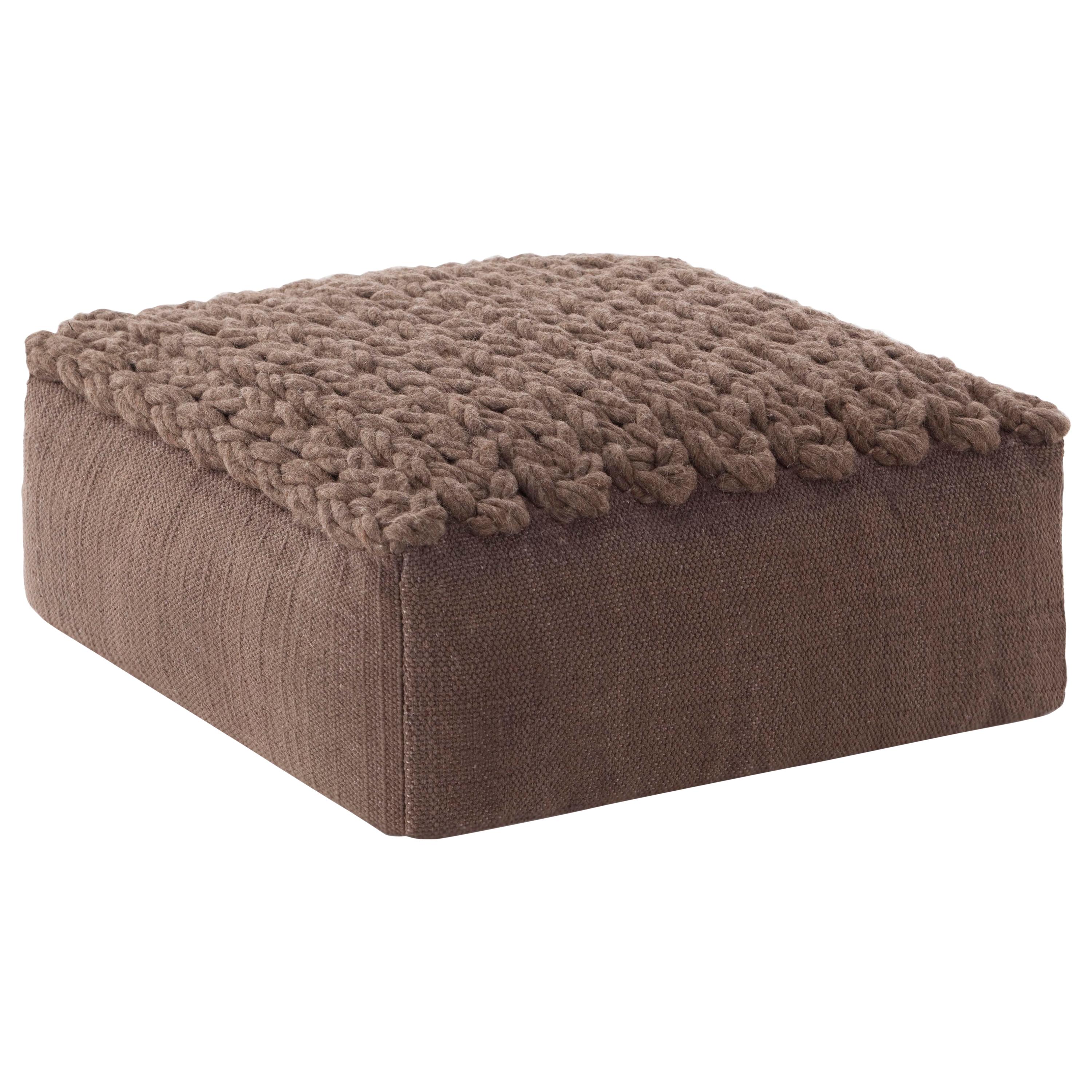(Brown) GAN Trenzas Small Square Pouf with Braided Seat