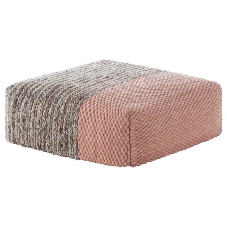 For Sale:  (Pink) GAN Mangas Space Square Pouf Plait in Wool