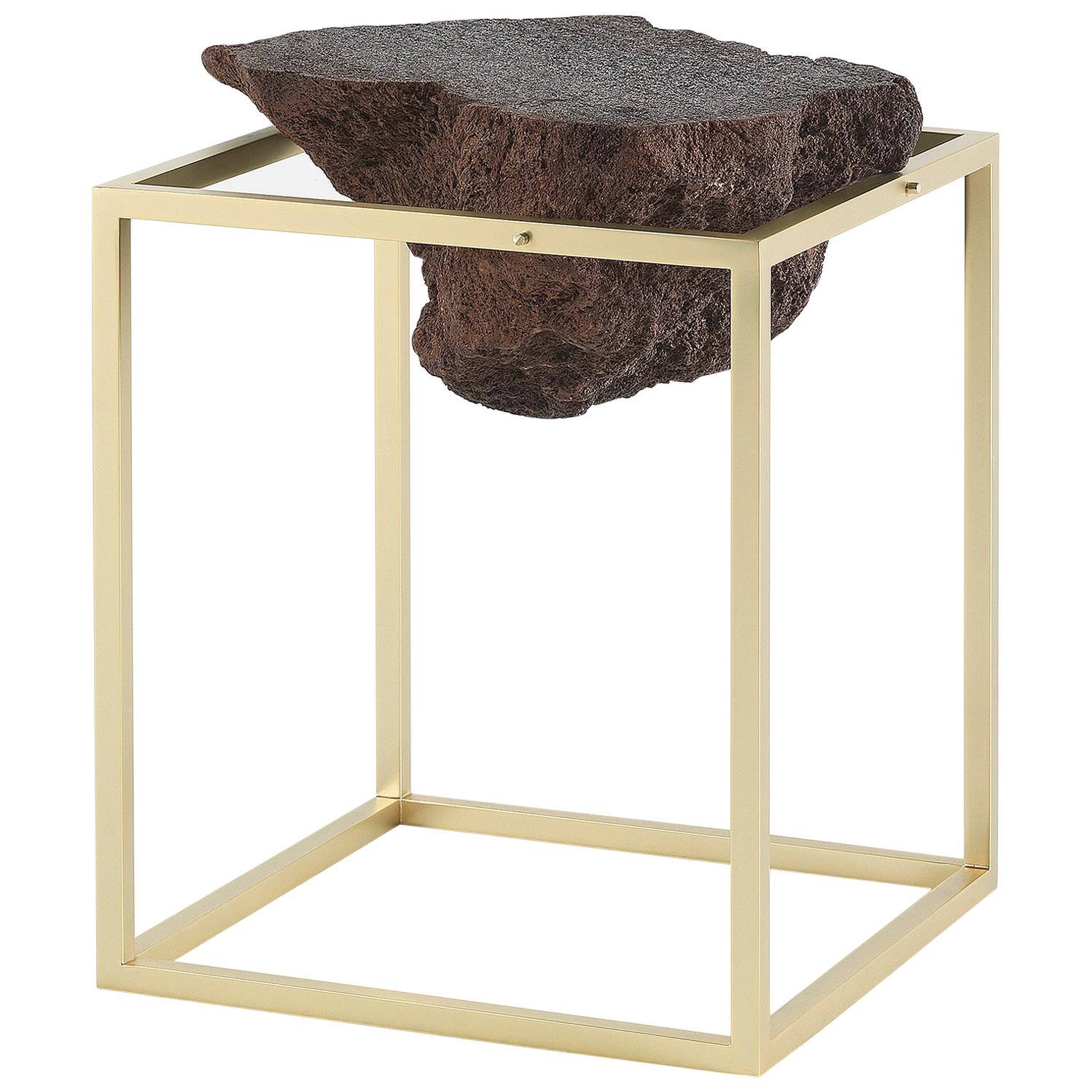 For Sale: Yellow (Brass) 21st Century Antivol Small Side Table in Brass and Natural Lava Stone by CTRLZAK