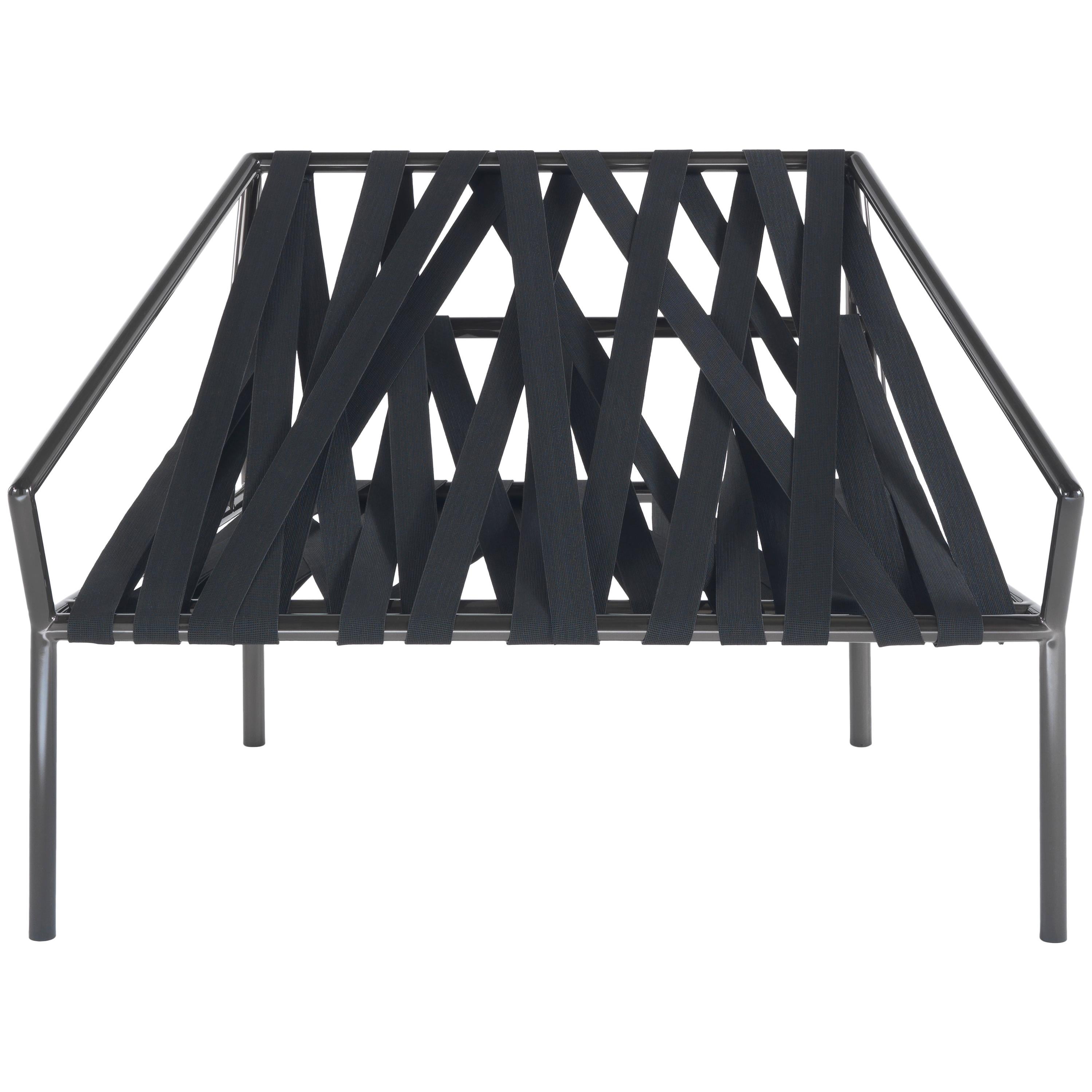 in vendita: Black (Polished Black) Poltrona 21st Century Ligomancer in metallo e fettuccia elastica nera di CTRLZAK