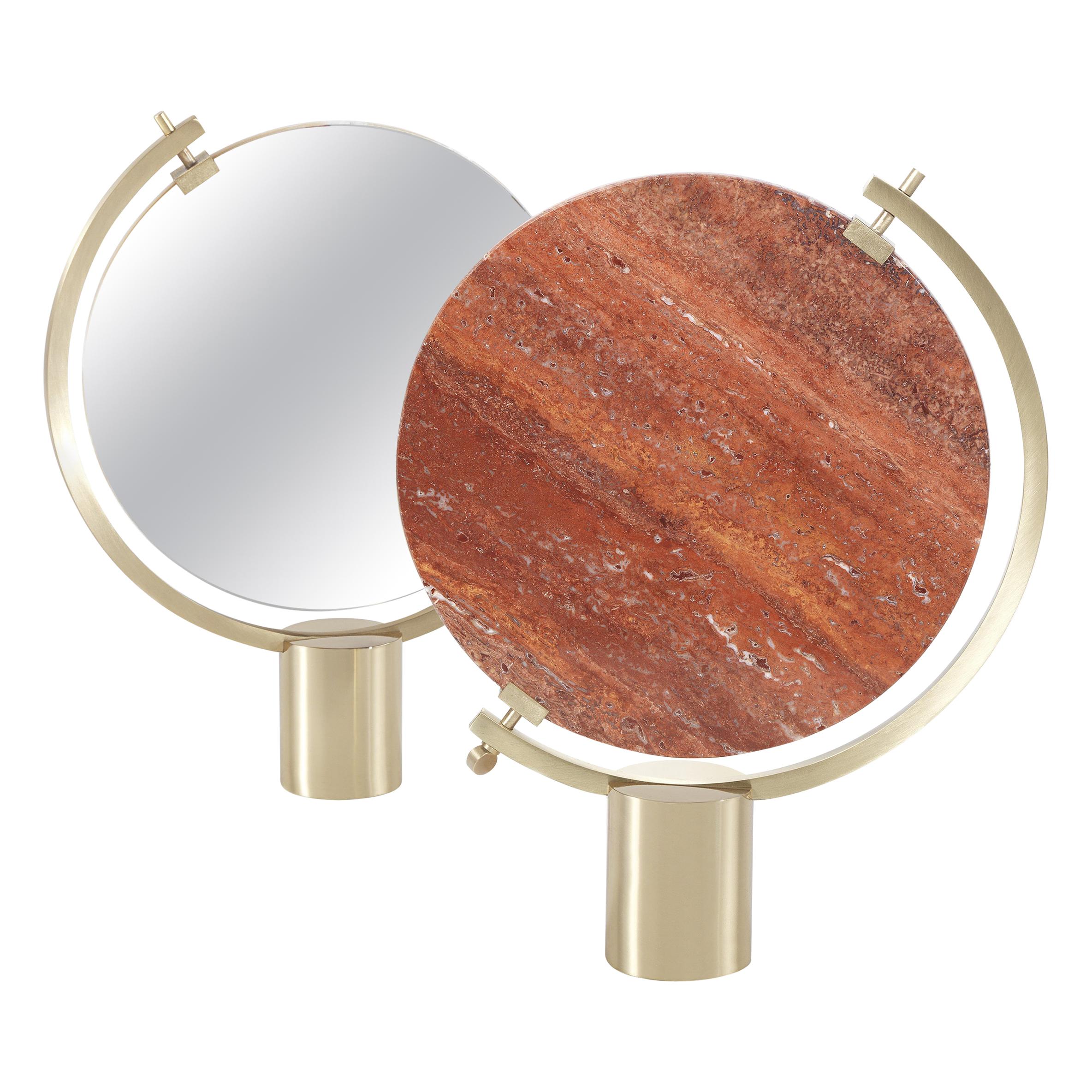 For Sale: Red (Red Travertine) 21st Century Naia Table Mirror in Polished Marble by CTRLZAK