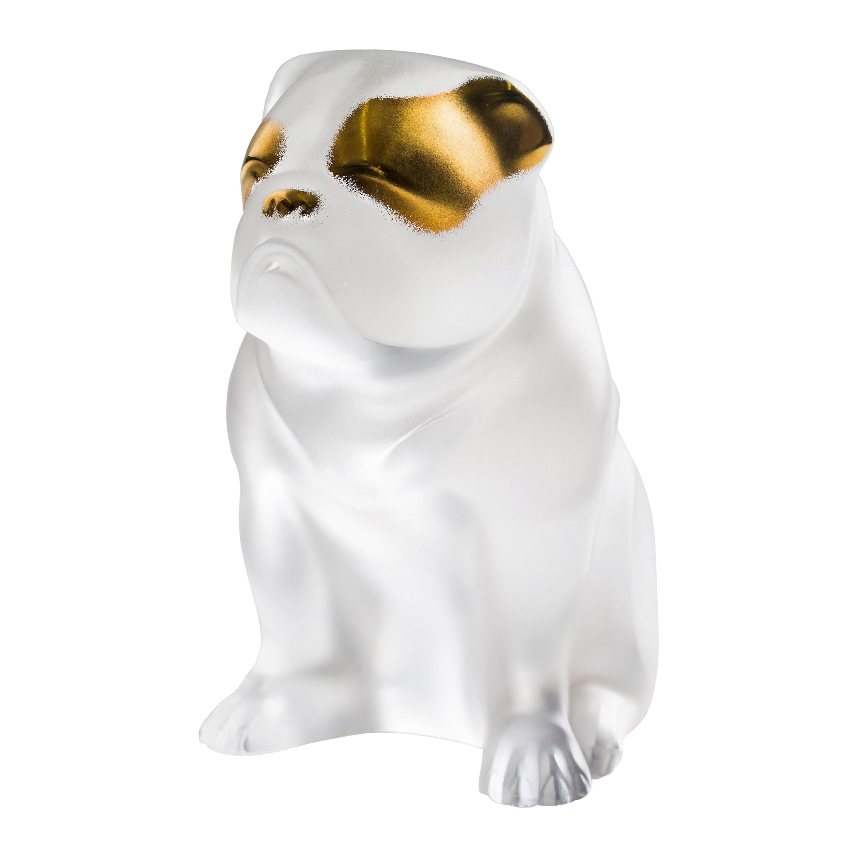For Sale: Gold (Gold Stamped) Bulldog Sculpture in Crystal Glass by Lalique